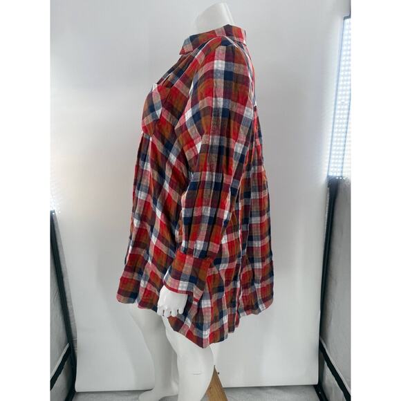 Aura Blouse Top Womens Size XS Multicolor Plaid Button Front Long Sleeve - Picture 3 of 7